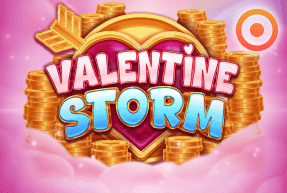 Золотые монеты и надпись Valentine Storm на розовом фоне